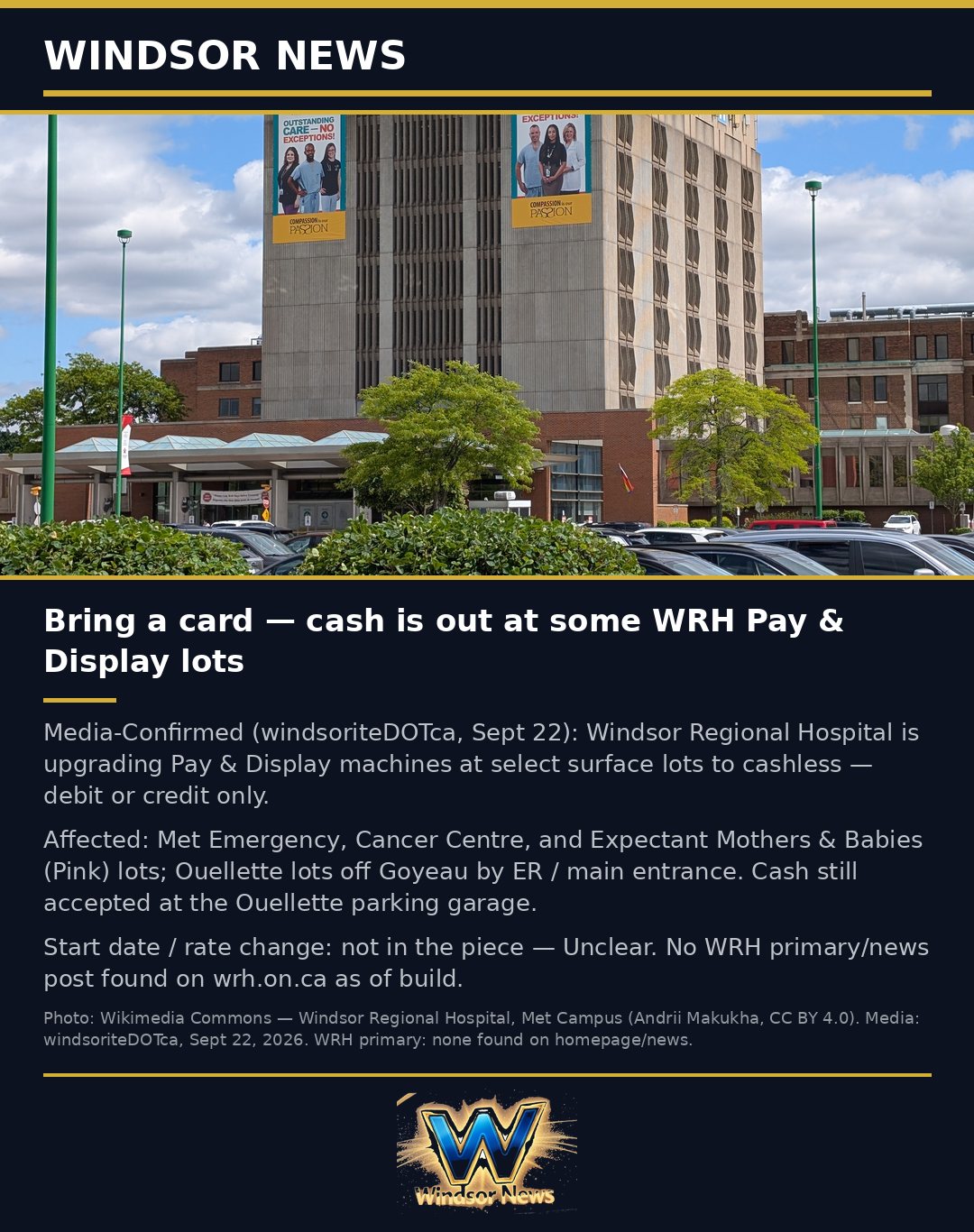 Windsor News card: Bring a card: cash is out at some WRH Pay and Display lots