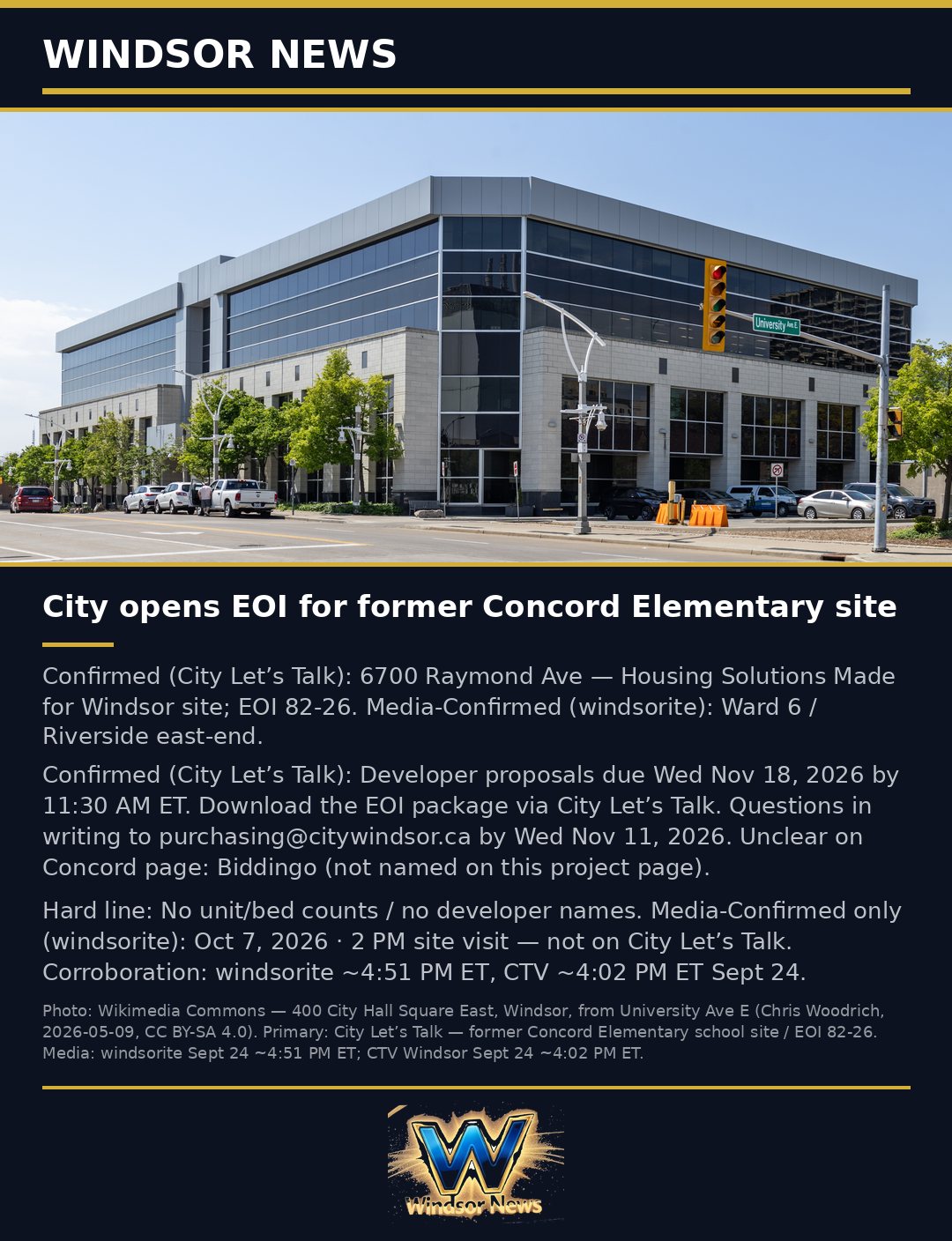 Windsor News card: City opens Expression of Interest for former Concord Elementary site